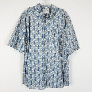 Columbia Sportswear Mens XL Outdoor Fish Print Button Up Shirt Blue Short Sleeve
